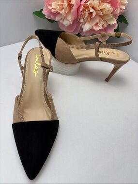 Lulus Steviee Womens 6 Two-Tone Black/Beige Pointed Slingback Pump #721